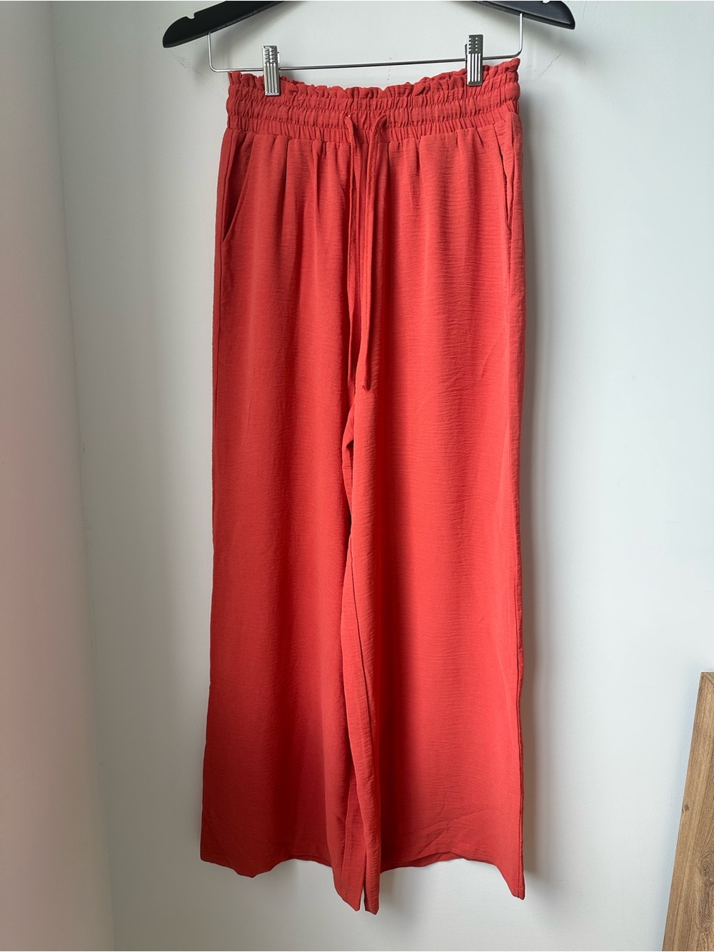 Caracilia Wide Leg High Waisted Elastic Waist Coral Pants